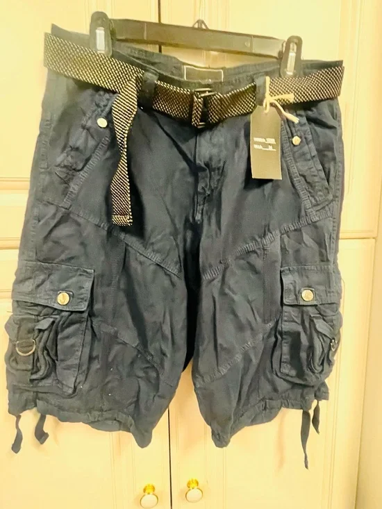 Men's Navy Cargo Shorts with Utility Belt