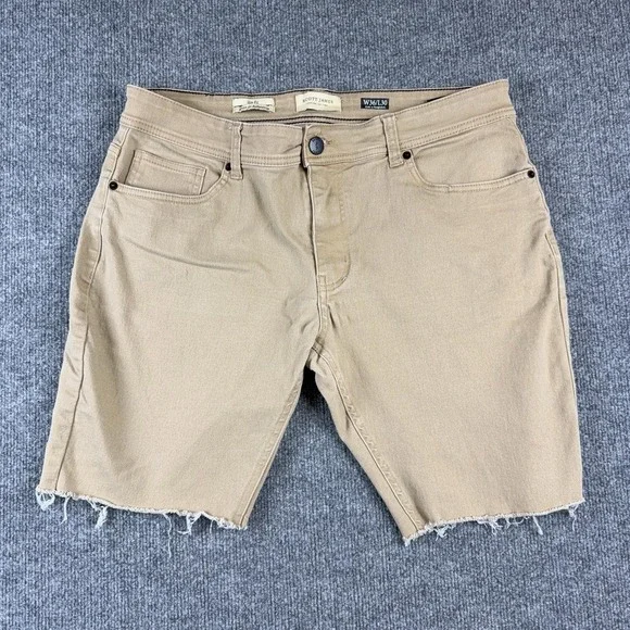 Scott James Shorts Mens 36 Beige Chino 10 Inseam Slim Fit Stretch Cutoff Casual