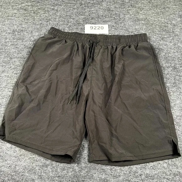 Coofandy‎ Running Shorts Mens Large Black Nylon Stretch Flat Front Drawstring