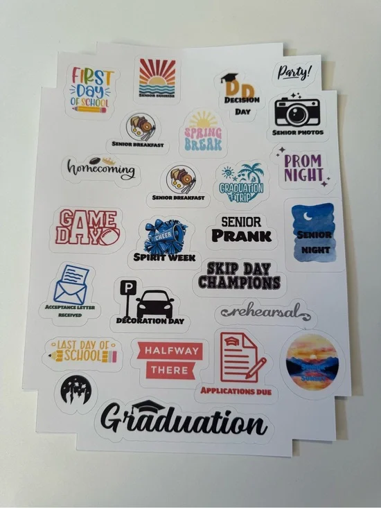 Senior Graduation planner Sticker Sheets - Set of three (3) sheets