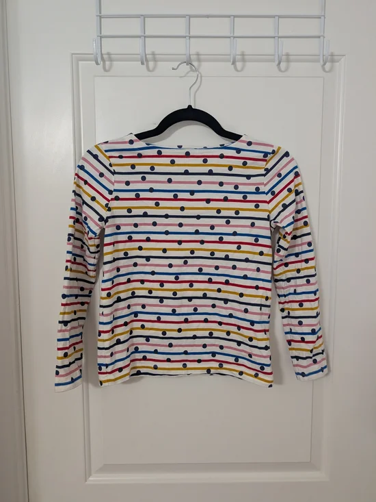 Boden Girls 9-10Y Polka Dot Rainbow Stripe 100% Cotton Long Sleeve Top