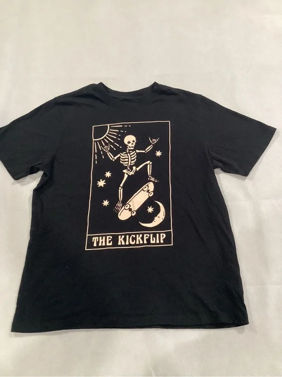 wonder nation Black Tee with Cream Skate Skeleton Graphic size youth 18 9/17