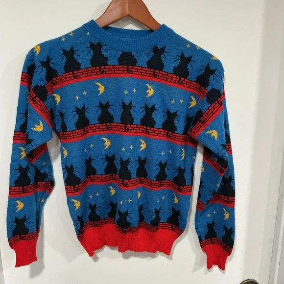 Creamsicle Halloween Black Cat Sweater, Kids Large 14, Vintage