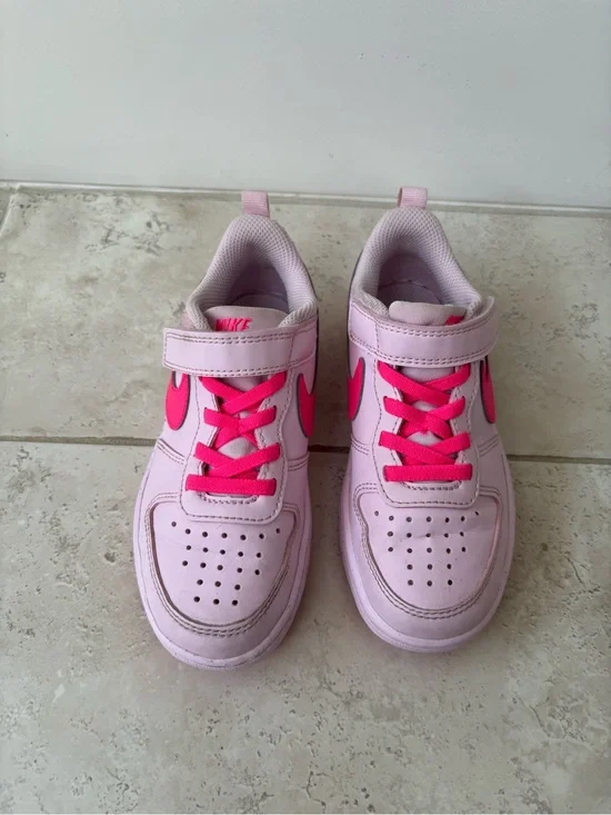 Nike Kids Pink Sneakers with Hot Pink Swoosh and Laces