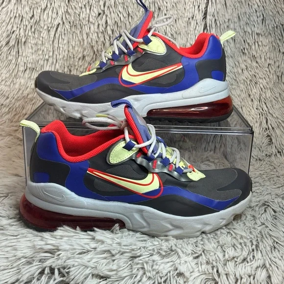 Nike Air Max 270 React GS Grey Volt Youth 6.5 Women's 8 Colorful‎ Running Shoes
