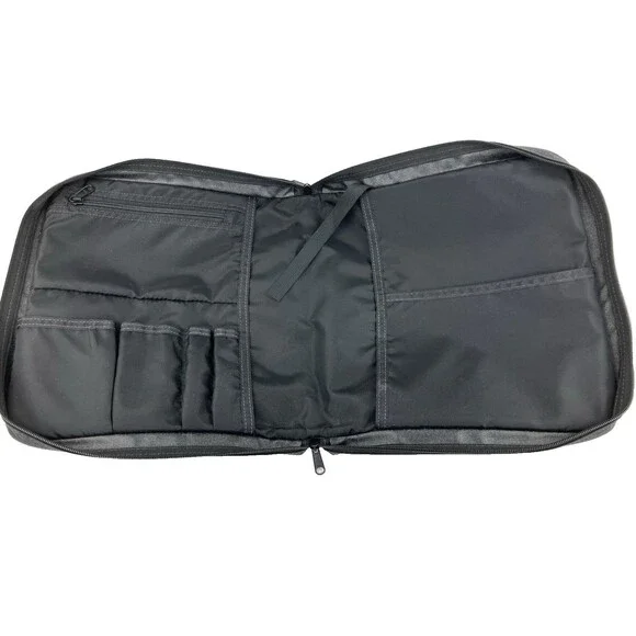 Black Synthetic Zip-Around Travel Portfolio Organizer Folder Planner