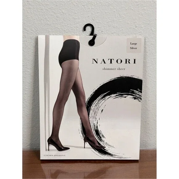 Natori Shimmer Sheer Hosiery Tights in Silver L NWT