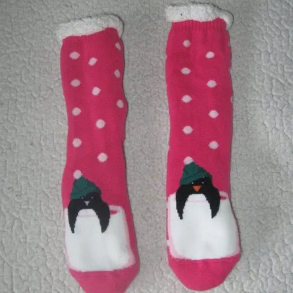 Old Navy Pink Penguin Slipper Socks with Grippers
