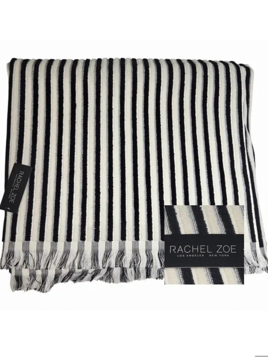 Rachel Zoe Cream Black Striped Fringe Oversized Beach Towel 40x70 Spring Summer