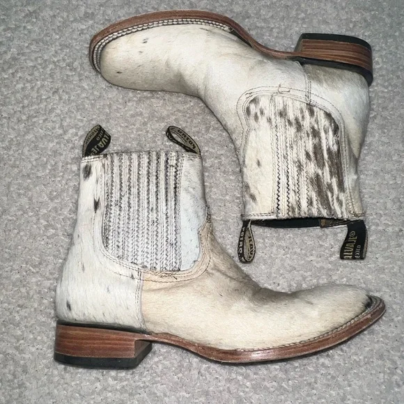Handcrafted White Hair-On Hide Chelsea Boots