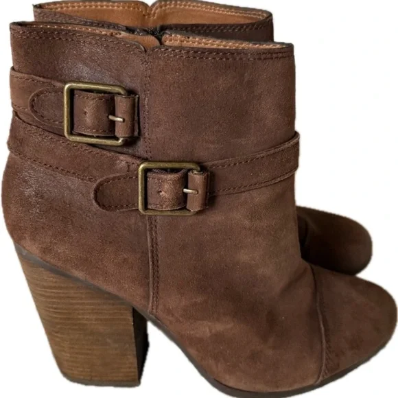 Lucky Brand Laureen Dark Brown Suede Leather Ankle Boots. Size 10