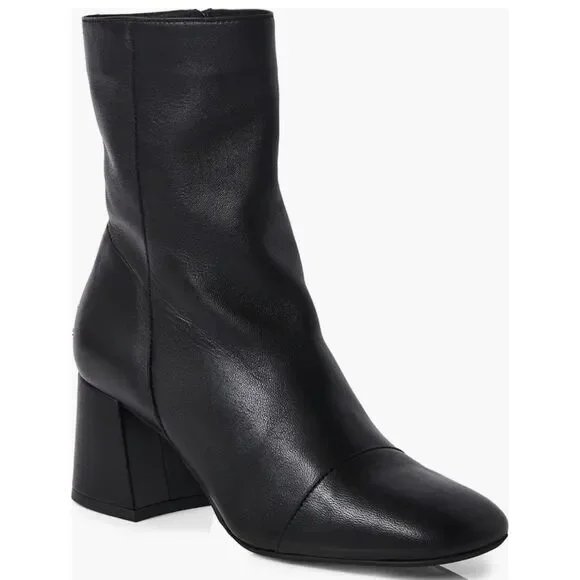 Free‎ People Wisteria Cap Bootie Size 10 Black Block Heel Supple Leather NEW