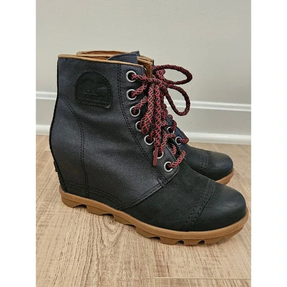 Sorel Joan of Arctic Wedge II PDX Boots Womens 8.5 Black Waterproof Lace Up