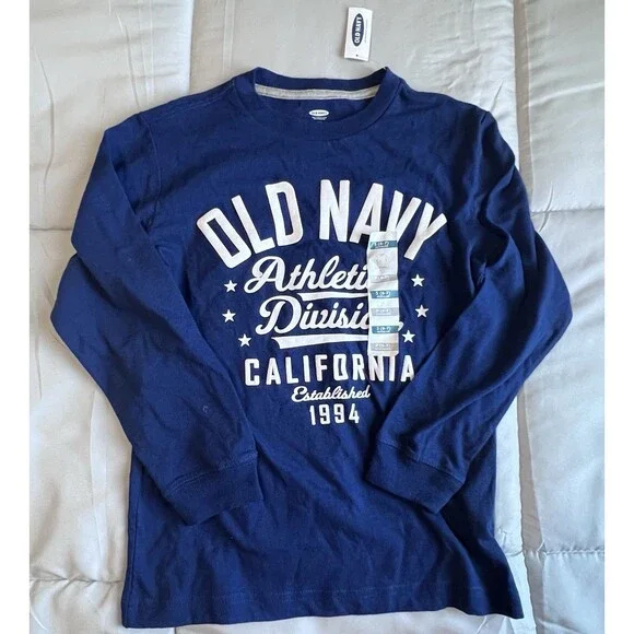 Old Navy Boys S/P 6-7 Blue Long Sleeve Graphic Logo Crew Neck T-Shirt California