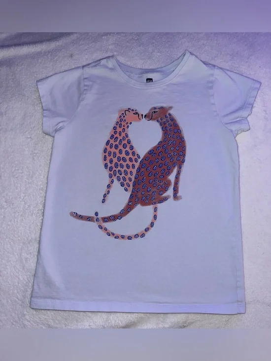 Girls Tea Collection Baby Blue Cheetah Graphic T-Shirt Size 8