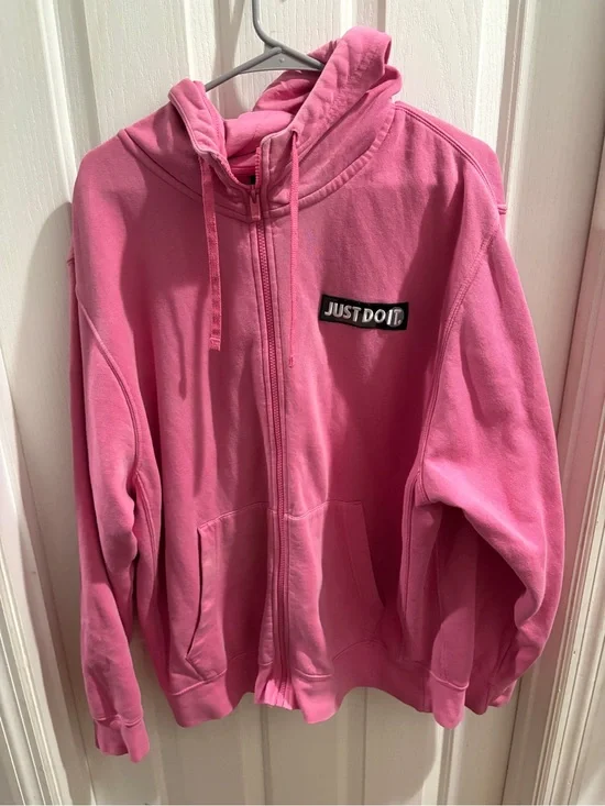 Nike Pink Zip-Up Hoodie with 'Just Do It' Patch