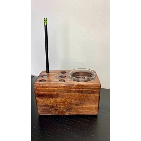 MCM Handmade‎ Wooden Glass Pencil Organizer Brown