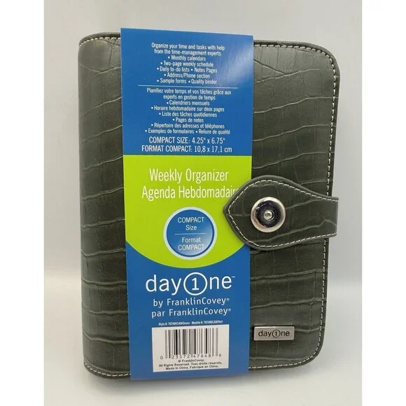 Franklin Covey Compact Day 1 Weekly Organizer Vintage Green Faux Crocodile