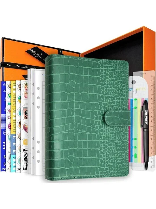 Stylish A5 PU Leather Planner Notebook with 80 Pages, Ring Binder & Pen Holder