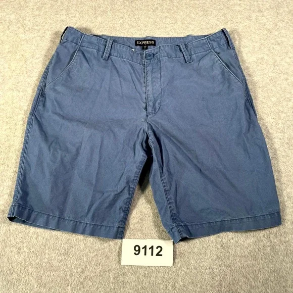 Express Chino Shorts Mens 33‎ Blue Cotton Flat Front Streetwear Casual Outdoor