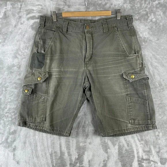 Carhartt Cargo Shorts Mens 36 Green Ripstop Multi Pocket B357 MOS
