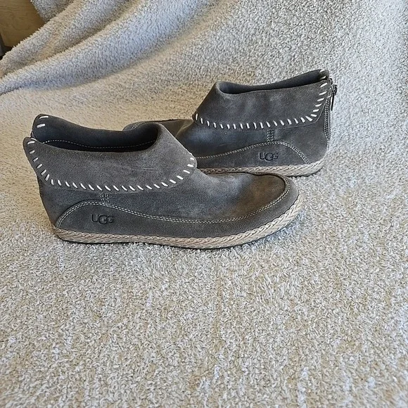 UGG Varney Women's Flat Ankle Boots Rear Zip Booties Slate Gray Suede Sz‎ 8.5