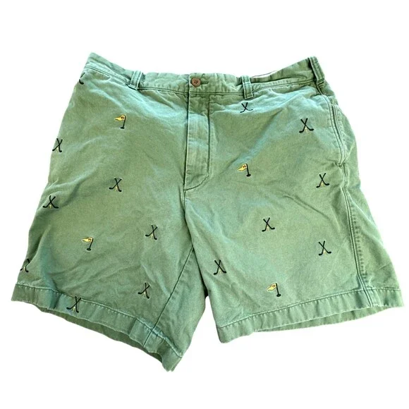 Vintage J.Crew Chino Shorts Mens 36 Green Cotton Golf Embroidered 9
