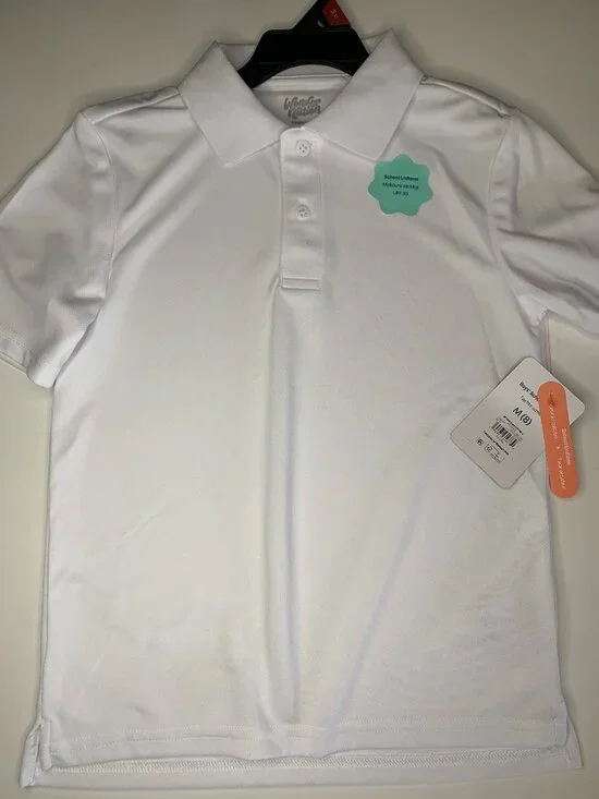 New Wonder Nation Boys School Uniform Performance Polo Shirt, White, Medium (8)