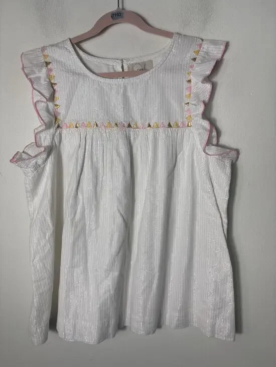 Girls Peek...Kids White Flutter Sleeve Cotton Top Sz 12
