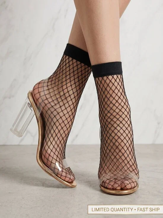 Diamond Net Black Anklet Socks Fishnet Ankle Mesh Socks Goth Festival NEW OS