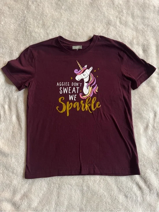 Girls' Maroon Unicorn Graphic Tee with Gold Script