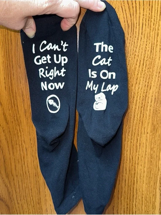 Black Novelty 'The Cat Is On My Lap' Crew Socks