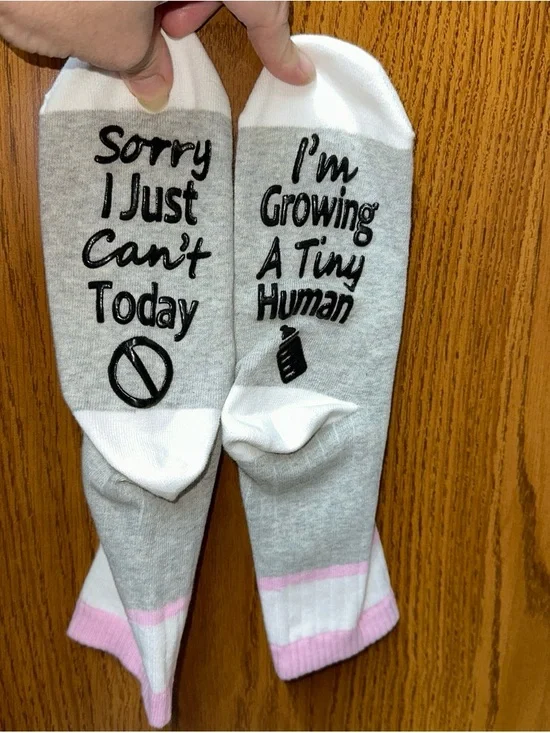 Maternity Socks - Gray & Pink Novelty Message Socks