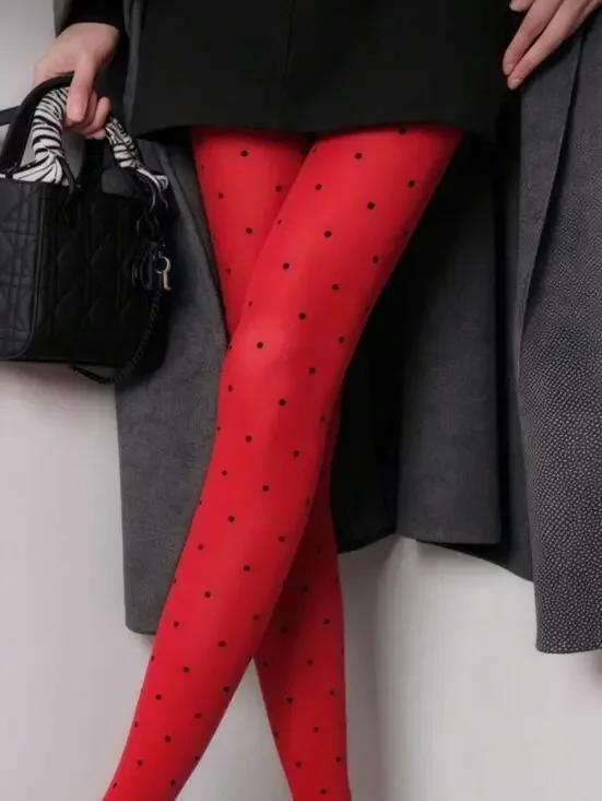 NWT Red & Black Polka Dot Tights