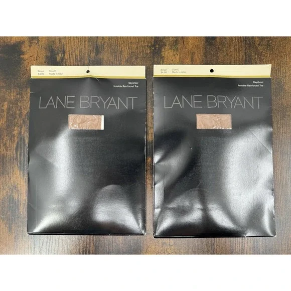 2 Lane Bryant Daysheer Pantyhose Size D Beige Invisible Reinforced Toe NOS