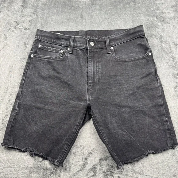 Levis Premium Denim Shorts Mens W34 Black Frayed Hem Cutoff Excellent