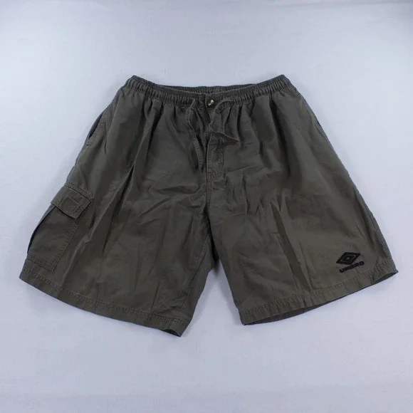 Vintage Umbro Men's Cotton Cargo Shorts Size Large L Elastic Waist Olive Green