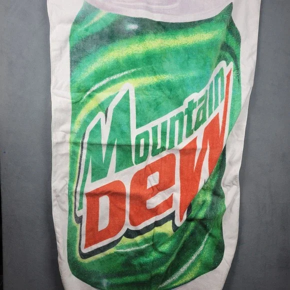 Mountain Dew Beach Towel White Green Graphic‎ Print 33x59 in Soda Advertising
