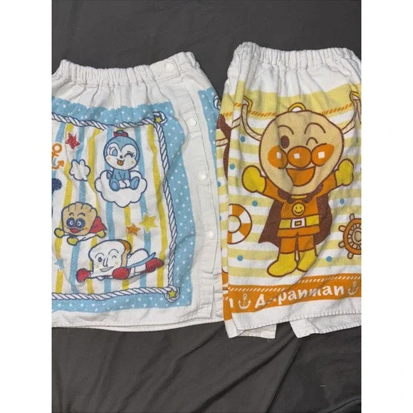 Anpanman Baikinman Dokinchan Kids Wrap Towels‎ Snap Button Beach Bath 2 Pack