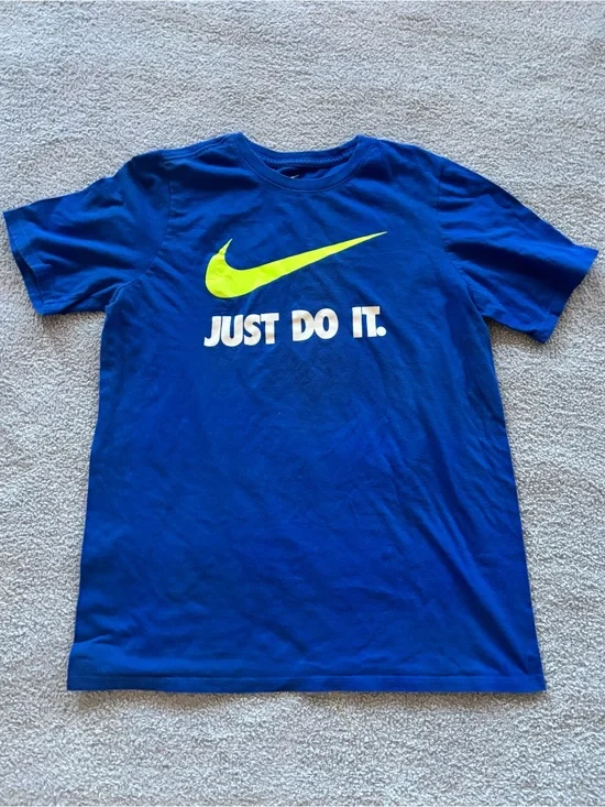 Nike Kids Blue Short Sleeve Tee with Neon Yellow Swoosh