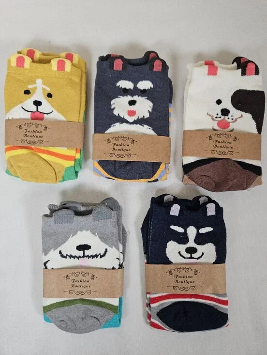 Dog Lover Novelty Crew Socks Set of 5 Pairs NWT Cute Puppy Animal Socks