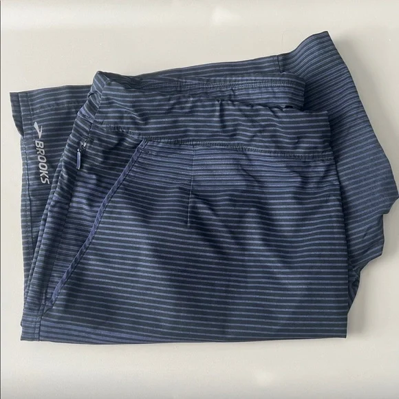 Brooks Running/Athletic Striped Short Blue/Black Size Large