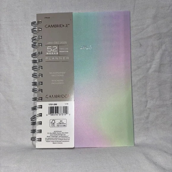 Cambridge‎ Ombre 2025 Weekly Monthly Planner Multicolor Stylish Durable 5.5x8.5