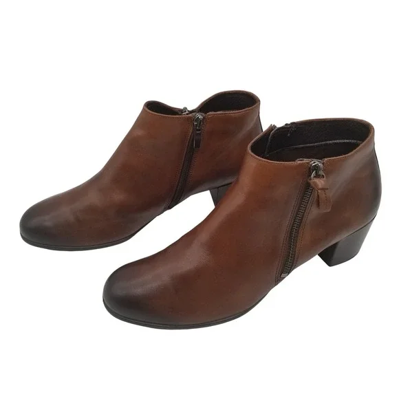 ECCO Shape 35 Block Ankle Boots Brown Leather Zip Booties Womens‎ 41 US 10.5