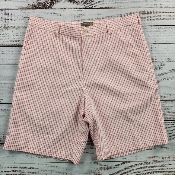 Peter Millar Crown Sport Golf Shorts Mens 33 Red White Check Performance Wicking