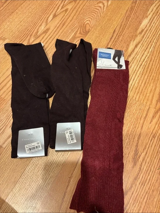 Charter Club and Simply Vera Knee High Socks - Black and Burgundy Knit Pair