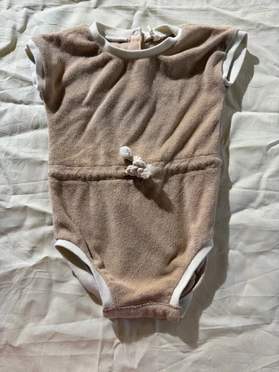 Quincy Mae Beige Terry Cloth Onesie with White Trim