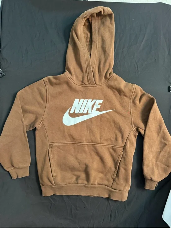 Nike Brown Kids Hoodie with White Swoosh Logo