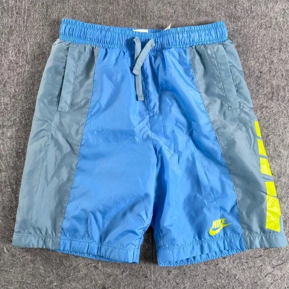 Nike Mens Sportswear Woven Shorts Blue Grey Neon DO6587-412 Size M Excellent