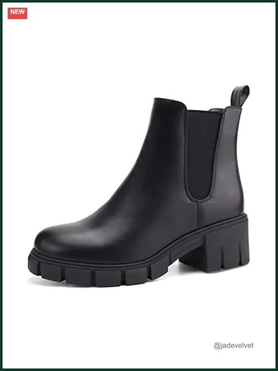 Women's Platform Chelsea Ankle Boots Chunky Heel Faux Leather Suede